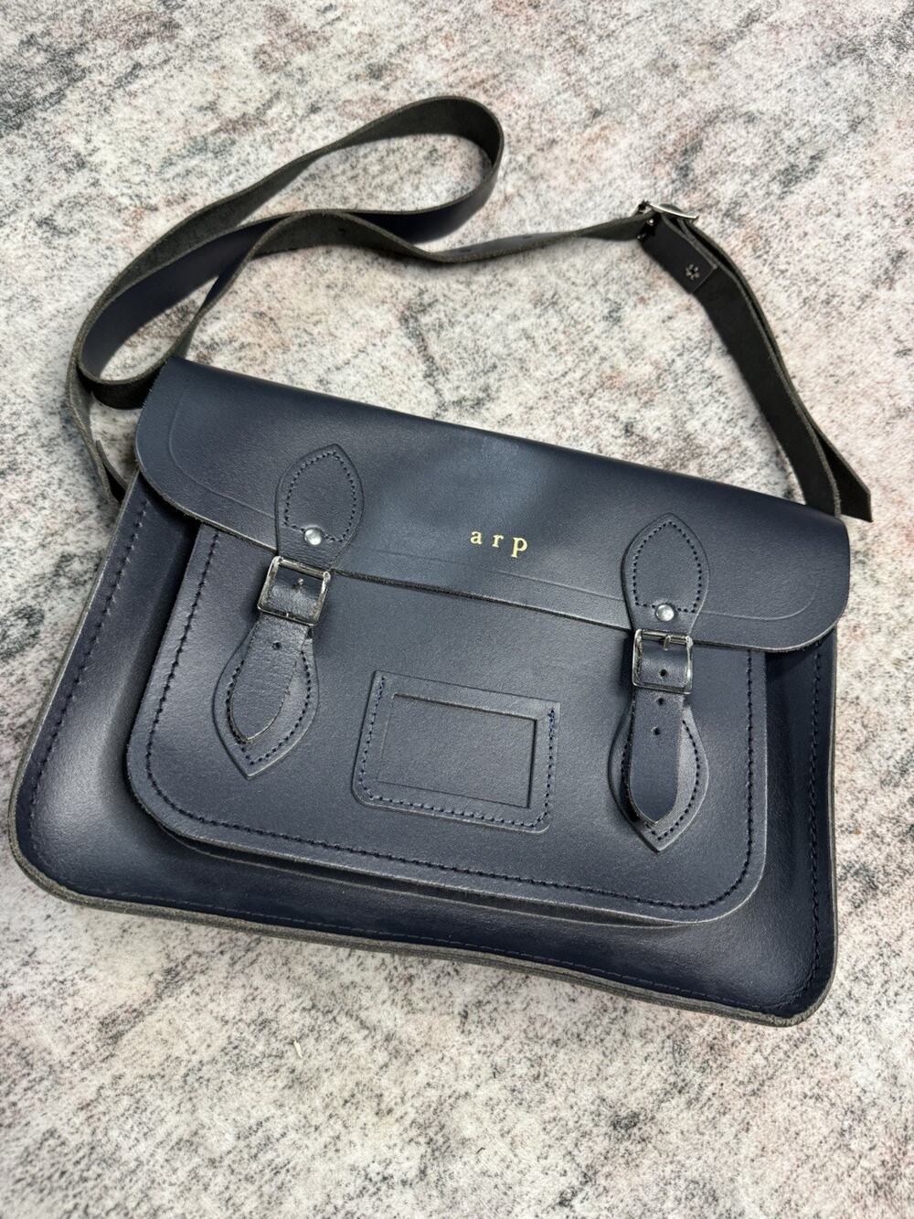 Cambridge Satchel Company Classic 12" Leather Double Buckle Satchel Blue